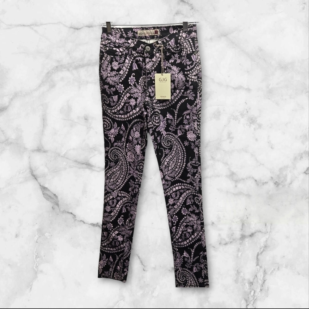 GJG Los Angeles‎ Black & Purple Paisley Skinny Jeans NWT Size 3